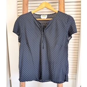Talbots Pure Silk Polka Dot Tie Neck Blouse Elegant Top Classic Womens